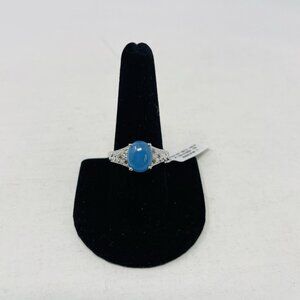 Karis Size 10 Burmese Blue Jade Simulated Peridot Platinum Bond Brass Ring 5029